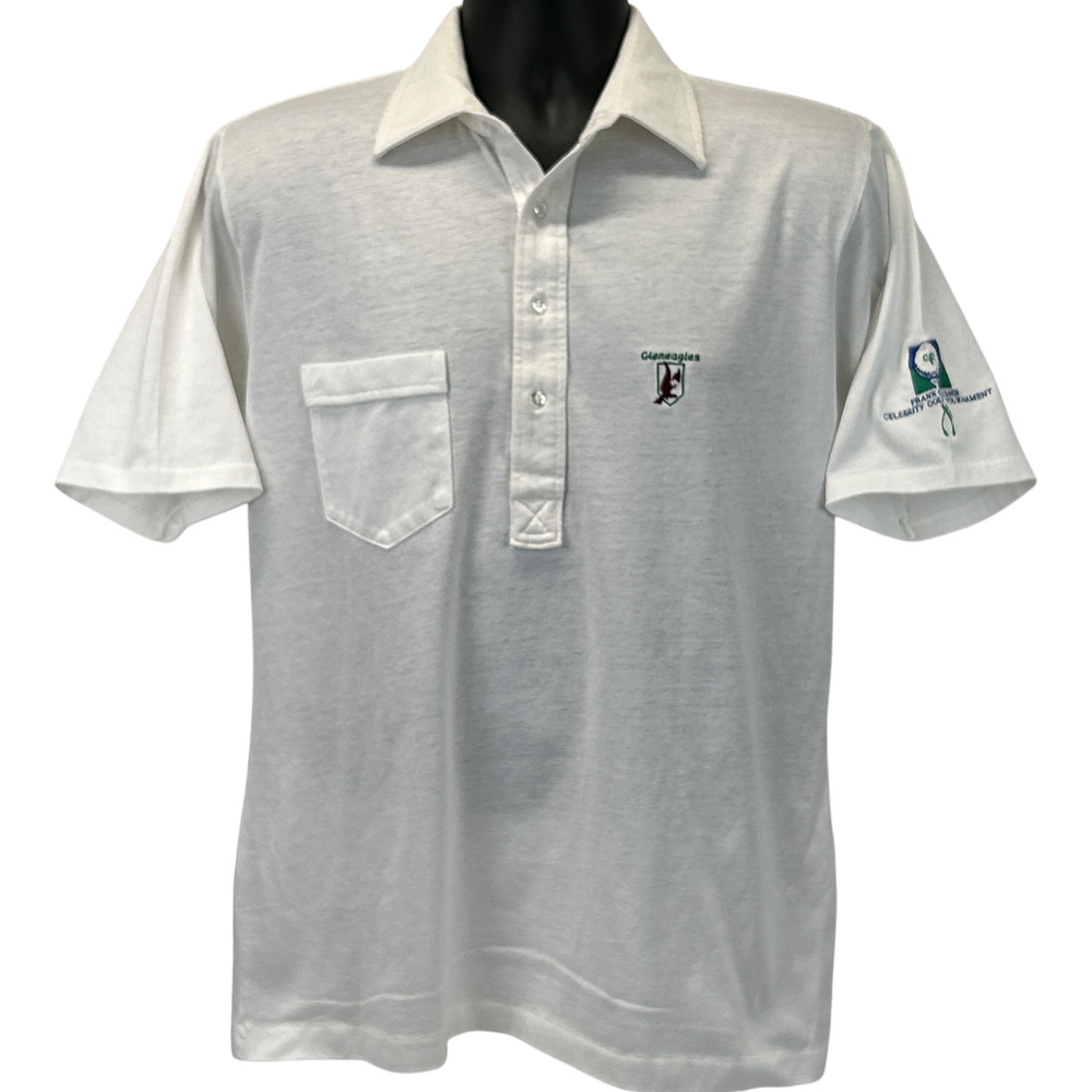 Vintage 80s Gleneagles CC Country Club Polo Shirt Plano Texas Golf White L Large